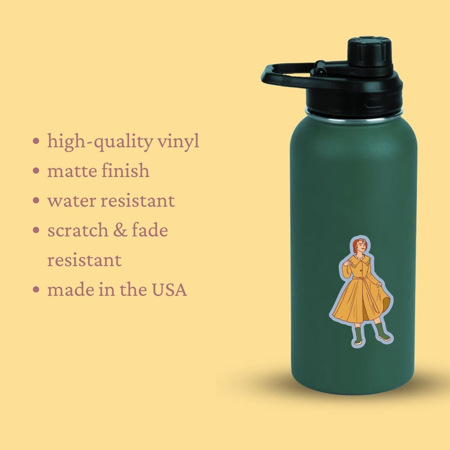 Raincoat Girl Vinyl Sticker | Embroidered Coat Aesthetic Sticker | Cute Laptop Women's | Pretty Tumbler Sticker