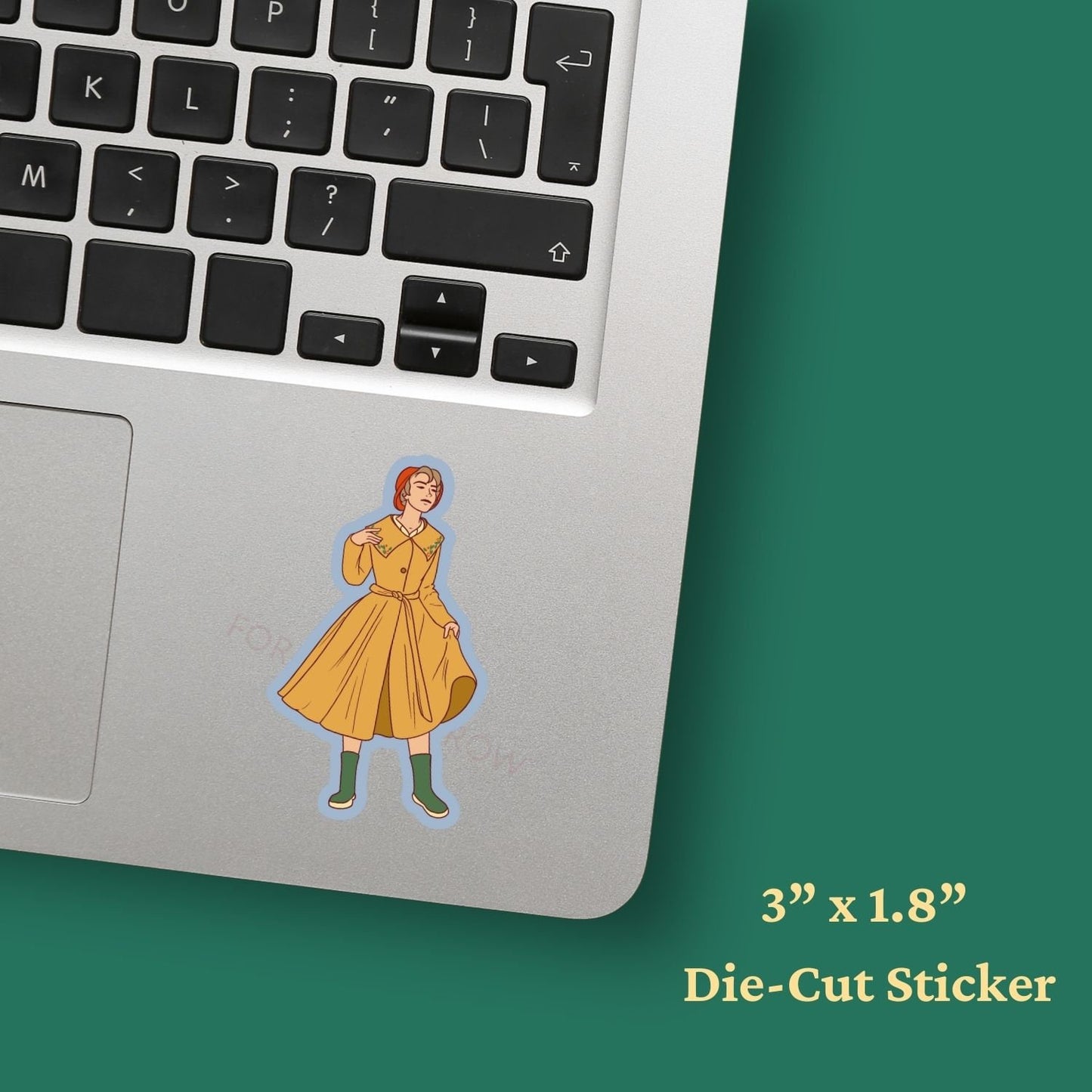 Raincoat Girl Vinyl Sticker | Embroidered Coat Aesthetic Sticker | Cute Laptop Women's | Pretty Tumbler Sticker